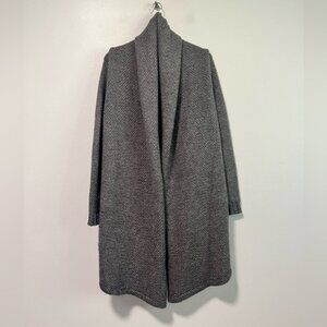 Sisley Grey Wool Blend Knit Open Front Long Cardigan Coat OS